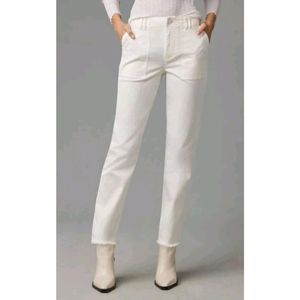 Anthropologie Pilcro Womens Utility Slim Straight Leg Pants Size 34 White Cuffed